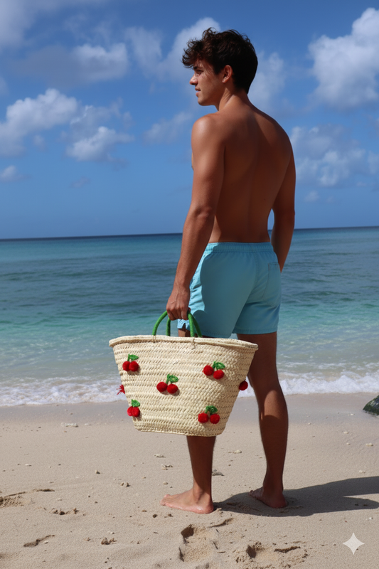 Borsa a cestino francese, borsa naturale, borsa da spiaggia, borsa fatta a mano