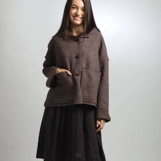 Giaccone UMMA Knotium oversize con cappuccio in lana cotta, marrone