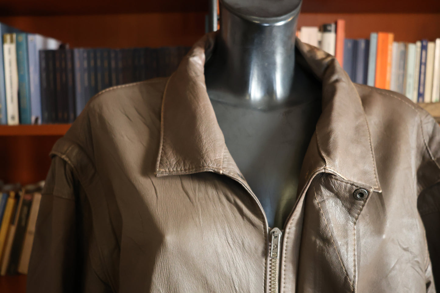 Brown sleeveless leather jacket