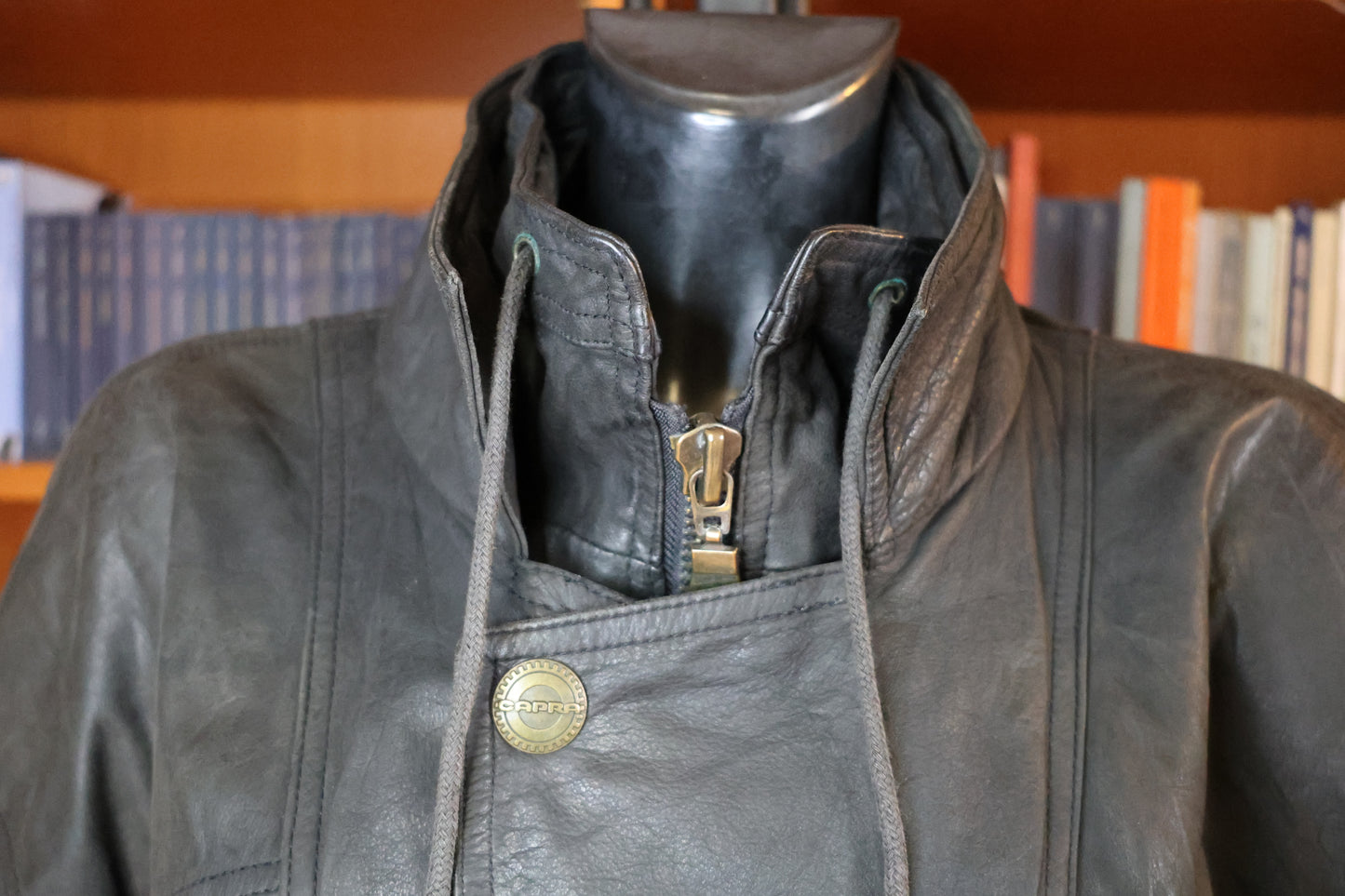 Black leather bomber jacket