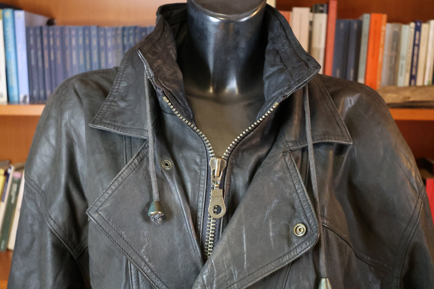 Black leather bomber jacket