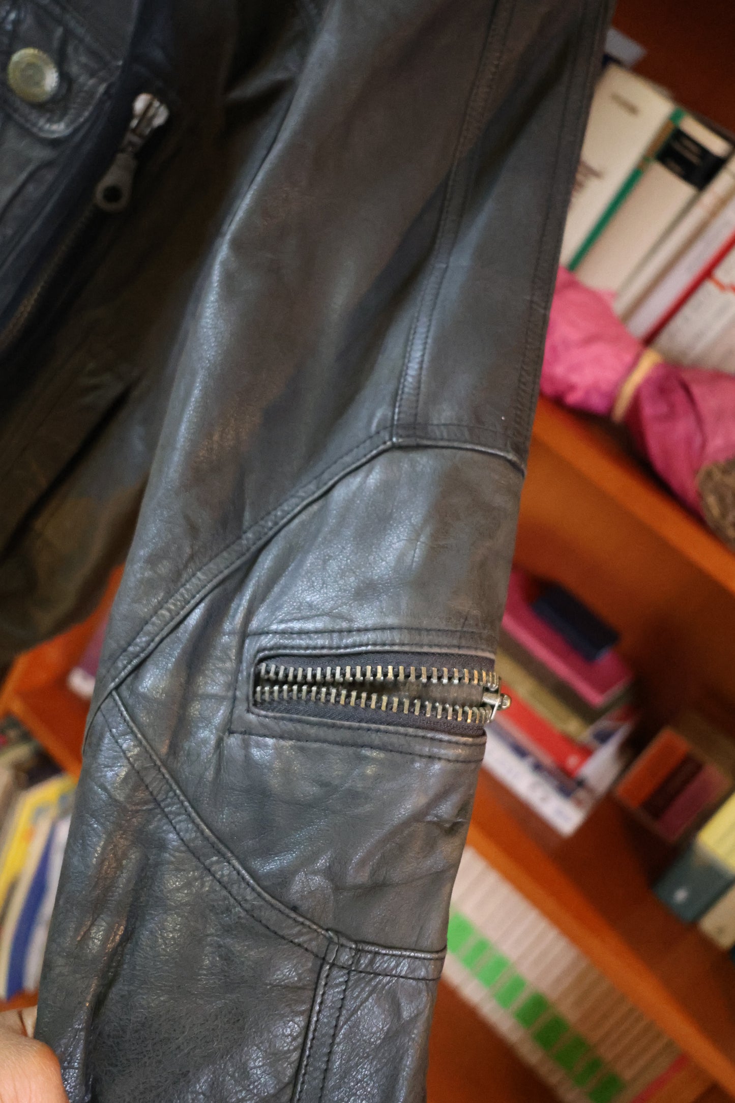 Black leather bomber jacket