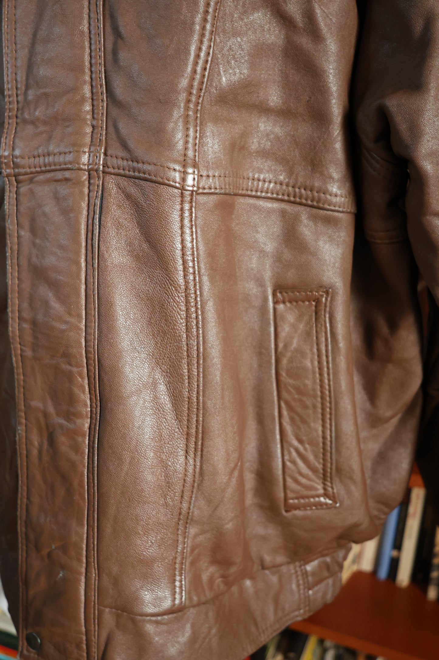 Brown leather jacket with collar