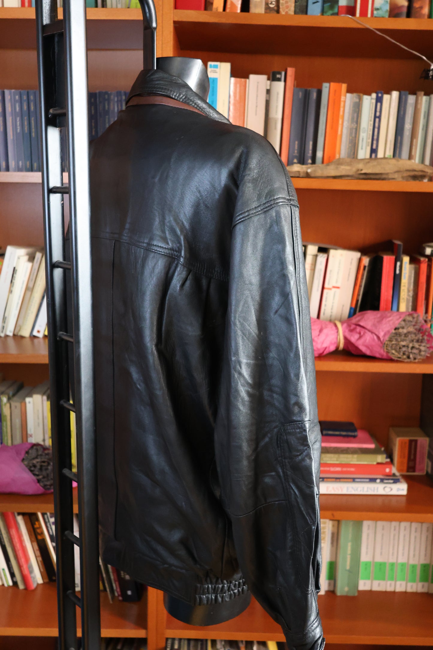 Black and brown leather bomber