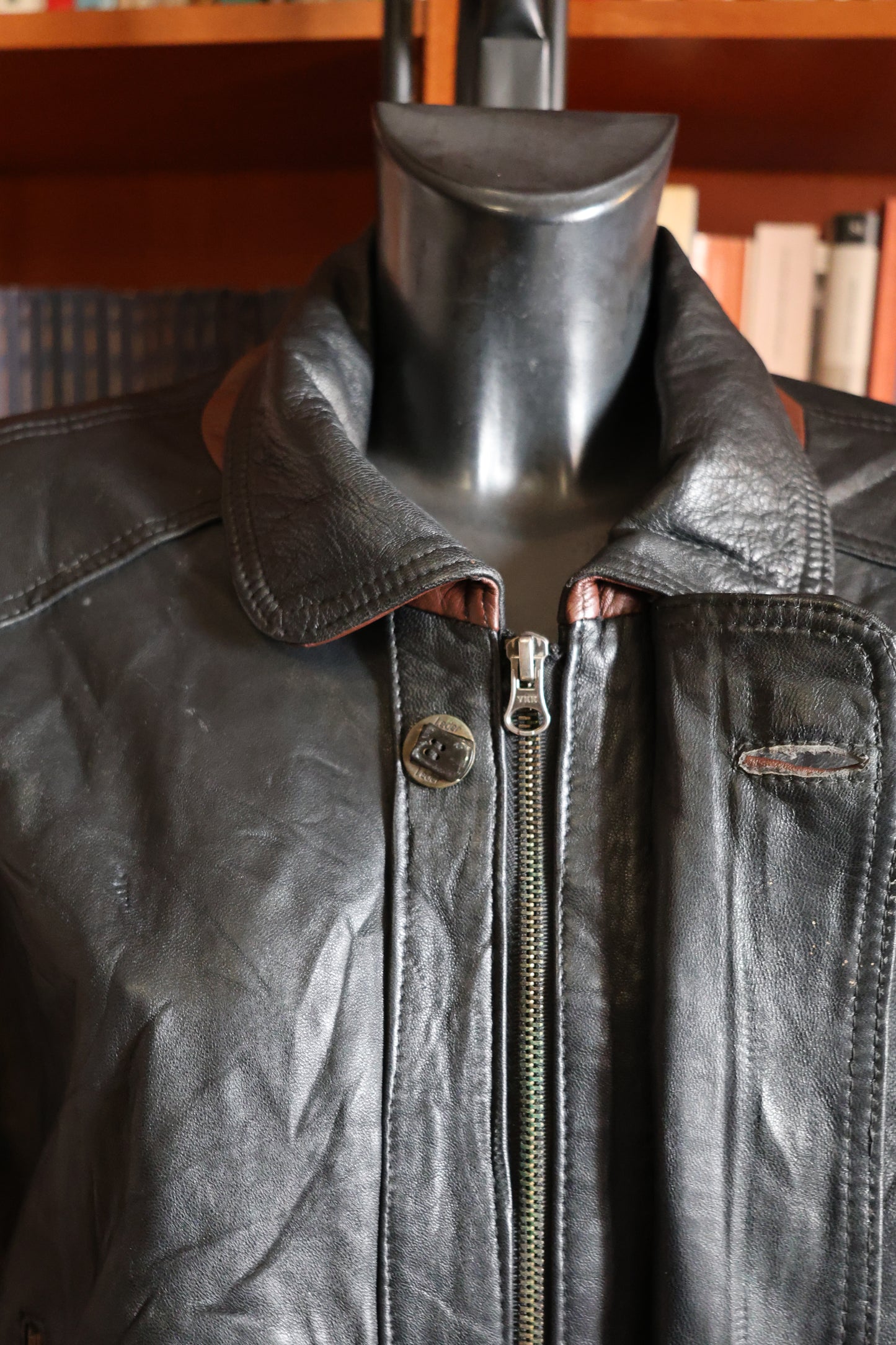 Black and brown leather bomber