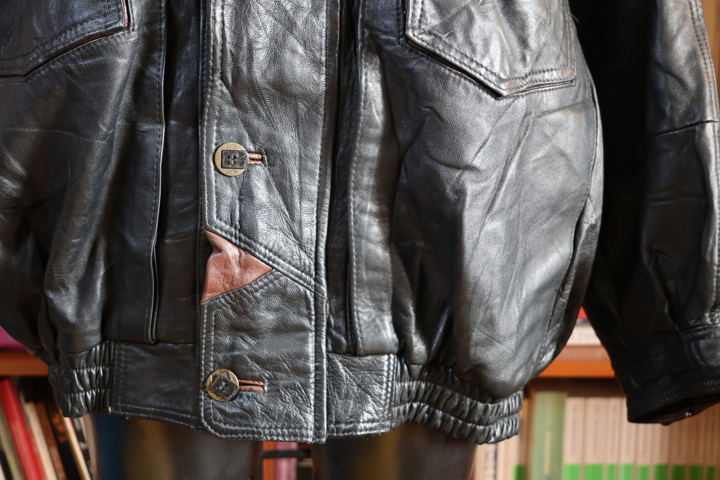 Black and brown leather bomber
