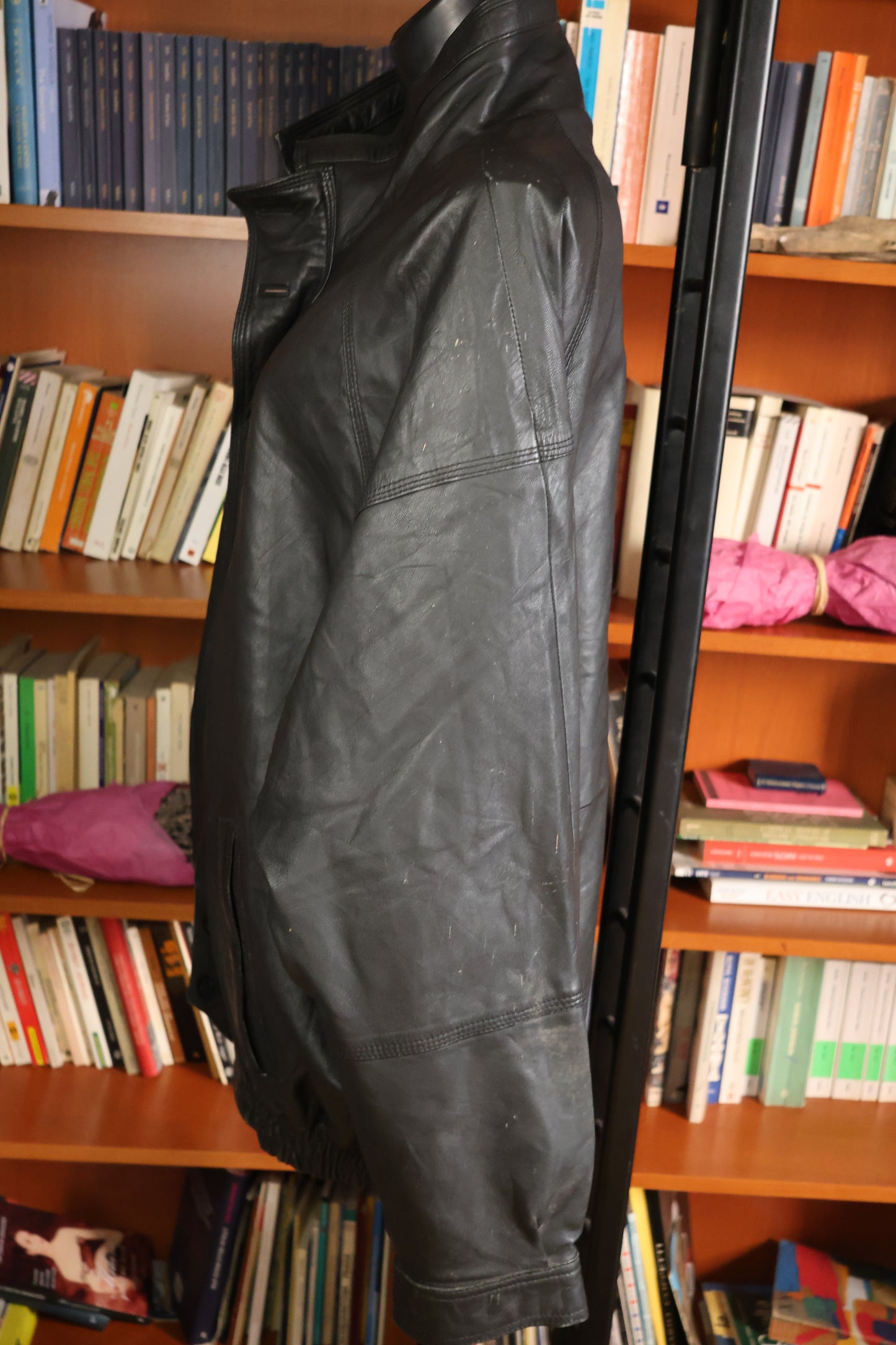 Black long leather jacket