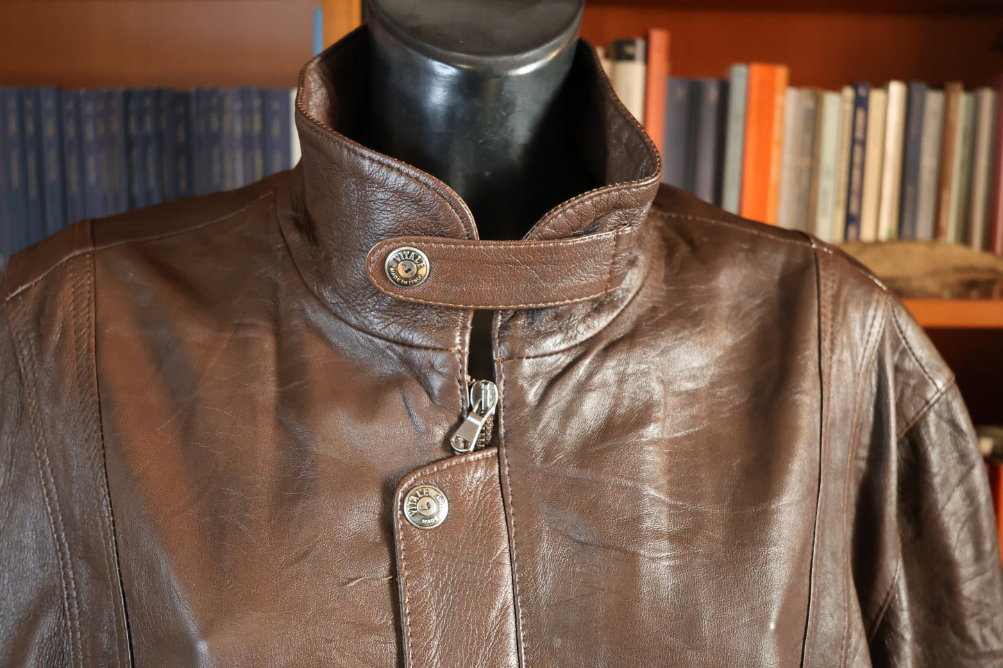Brown leather bomber