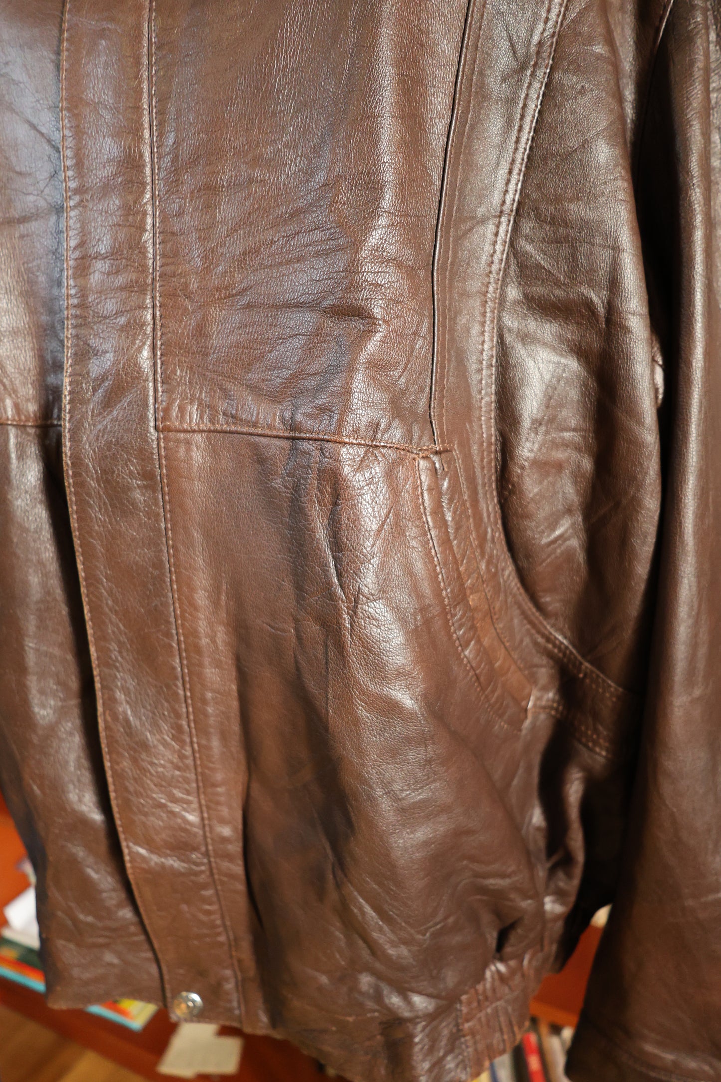 Brown leather bomber