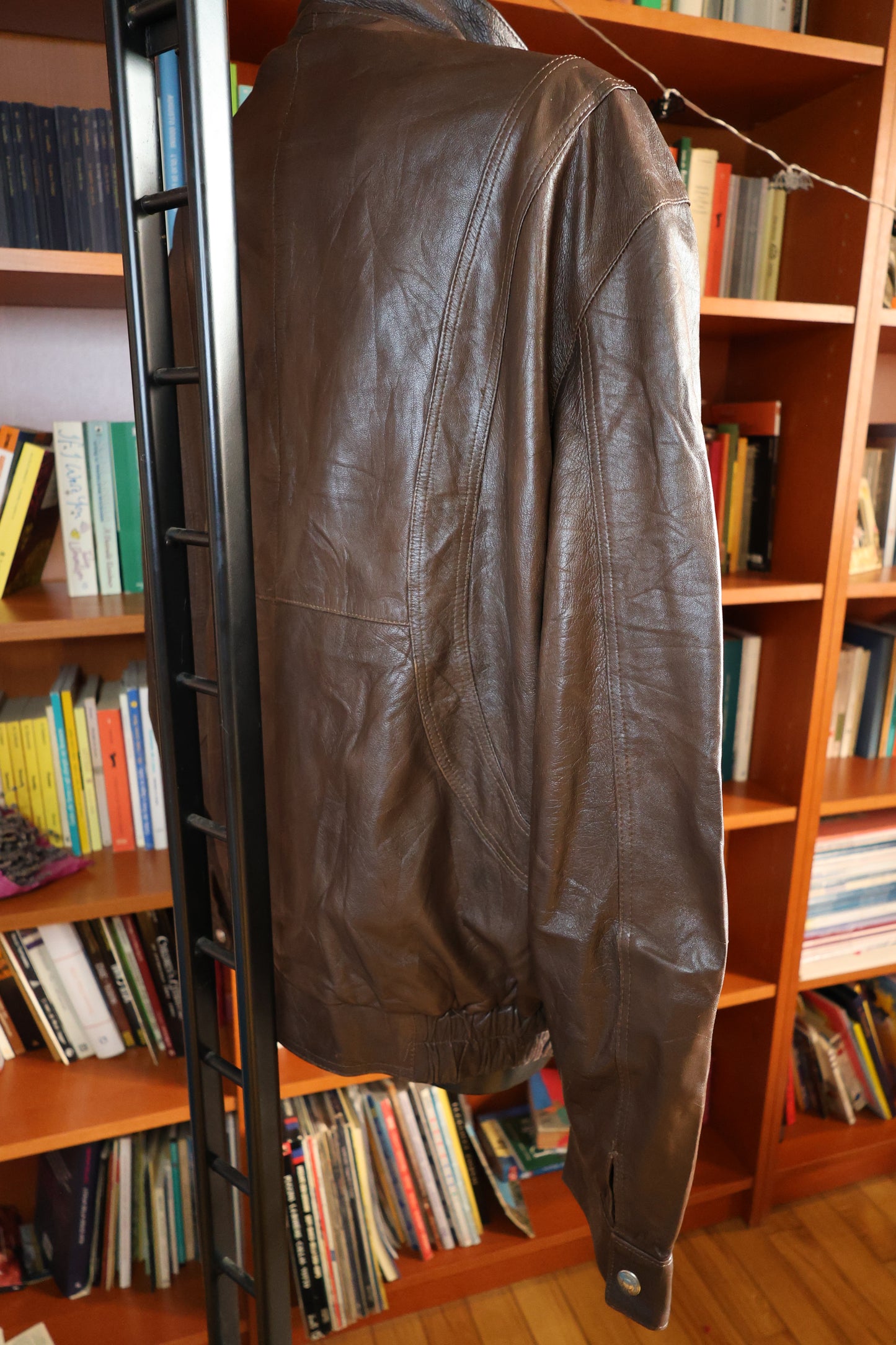 Brown leather bomber