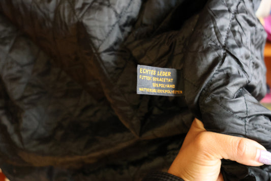 Black leather bomber jacket