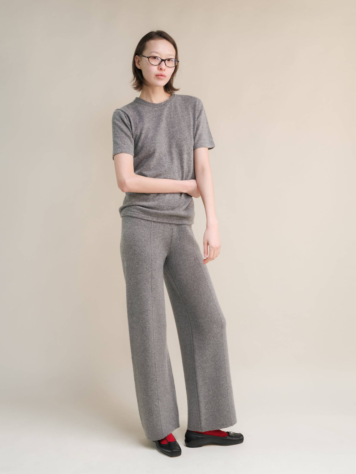 Cashmere Mix Wide-Leg Trousers: Steel Grey / L