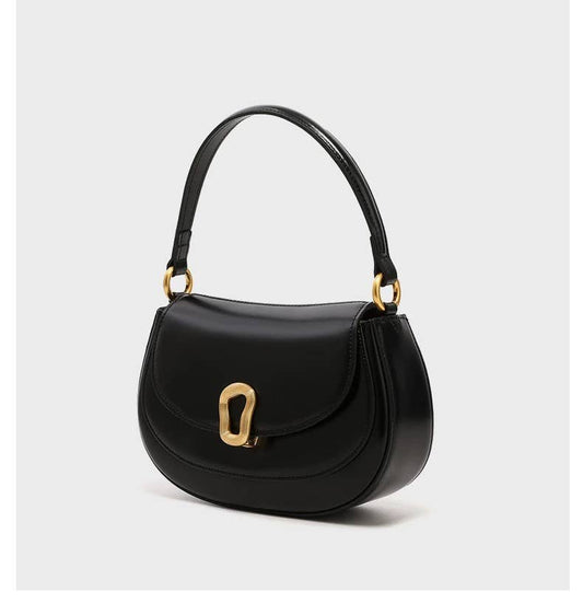 Genuine Leather Saddle Shoulder Crossbody Bag: Black