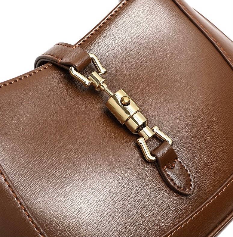Genuine Leather Saddle Hand Shoulder Bag: Brown / Large