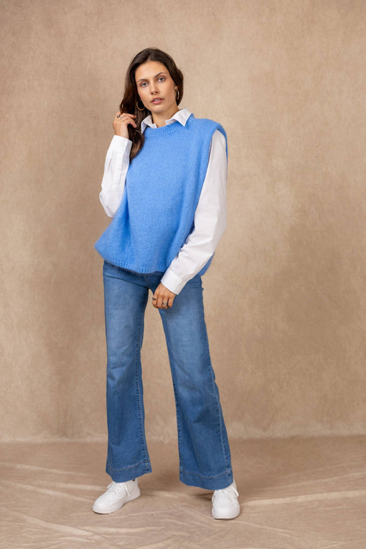 MOHAIR AND WOOL SLEEVELESS CREW NECK SWEATER: Jaune vanille / One size