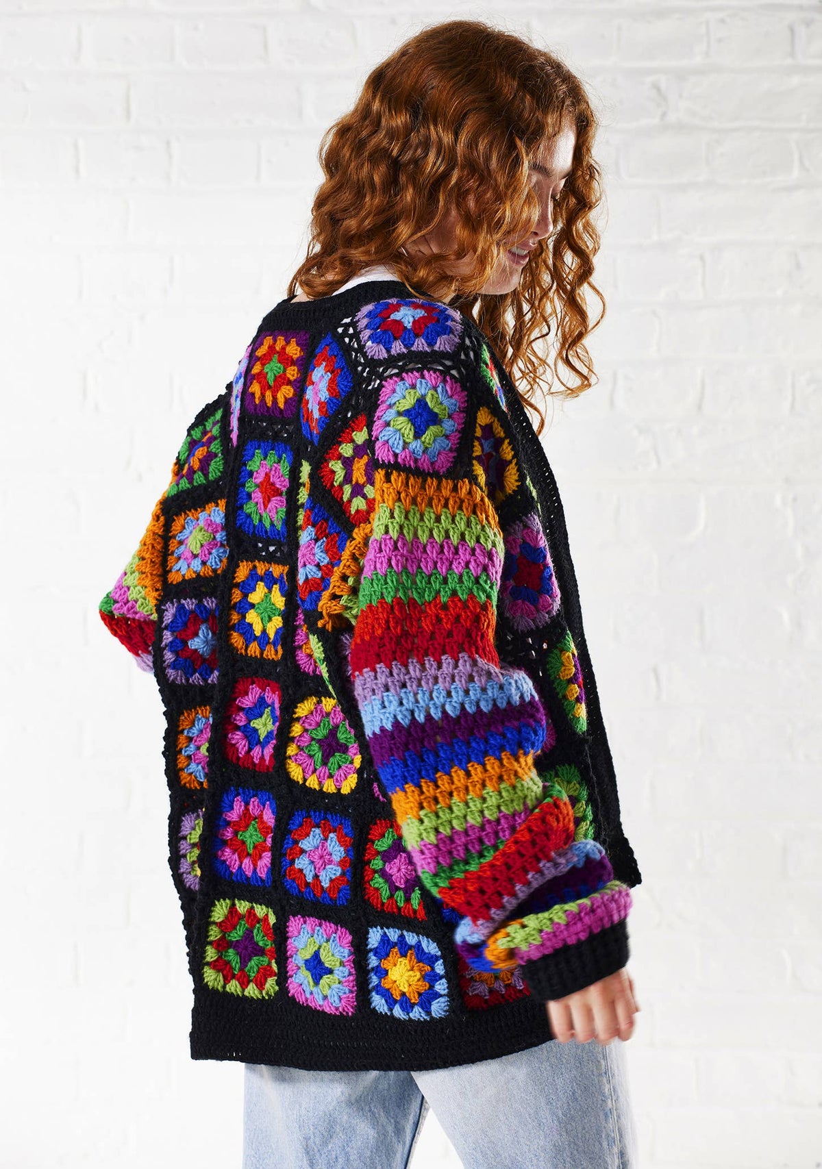Crochet Rainbow Cardigan: Black(BK)