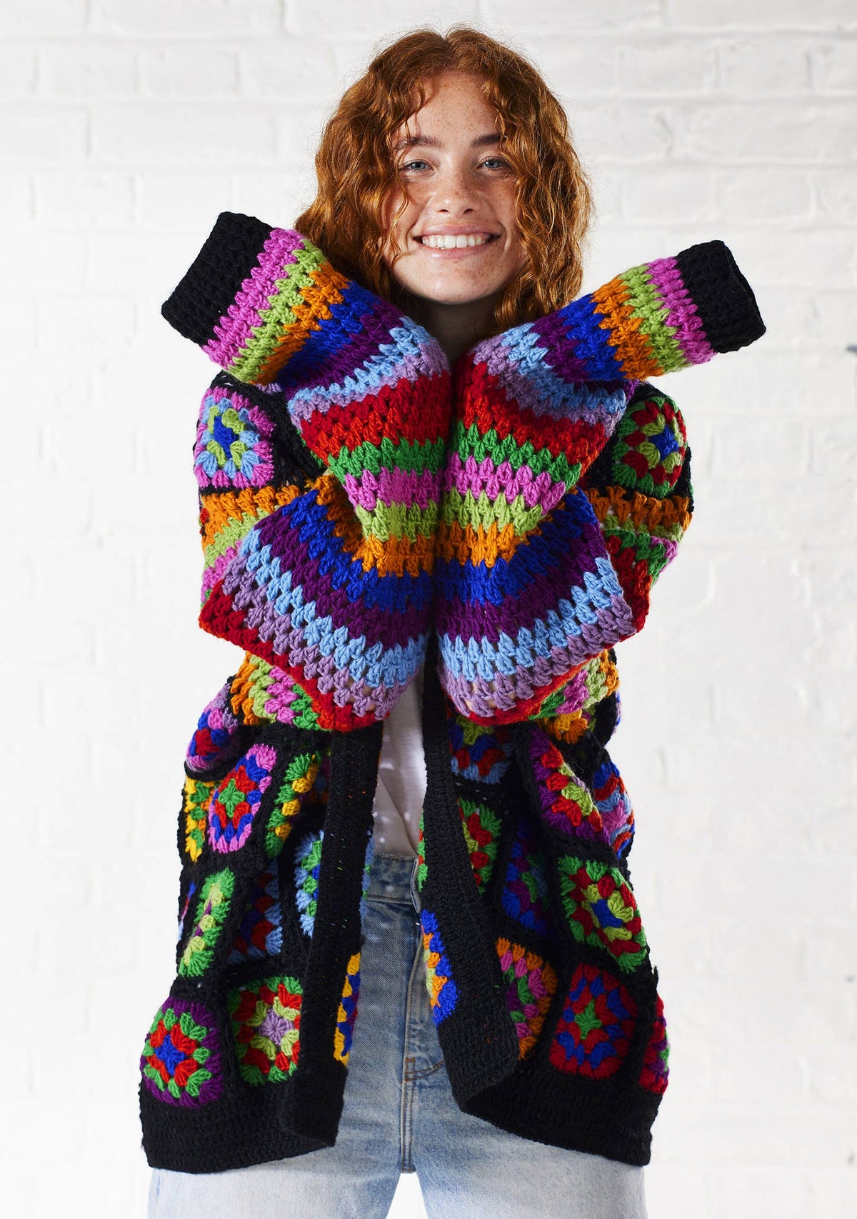 Crochet Rainbow Cardigan: Black(BK)