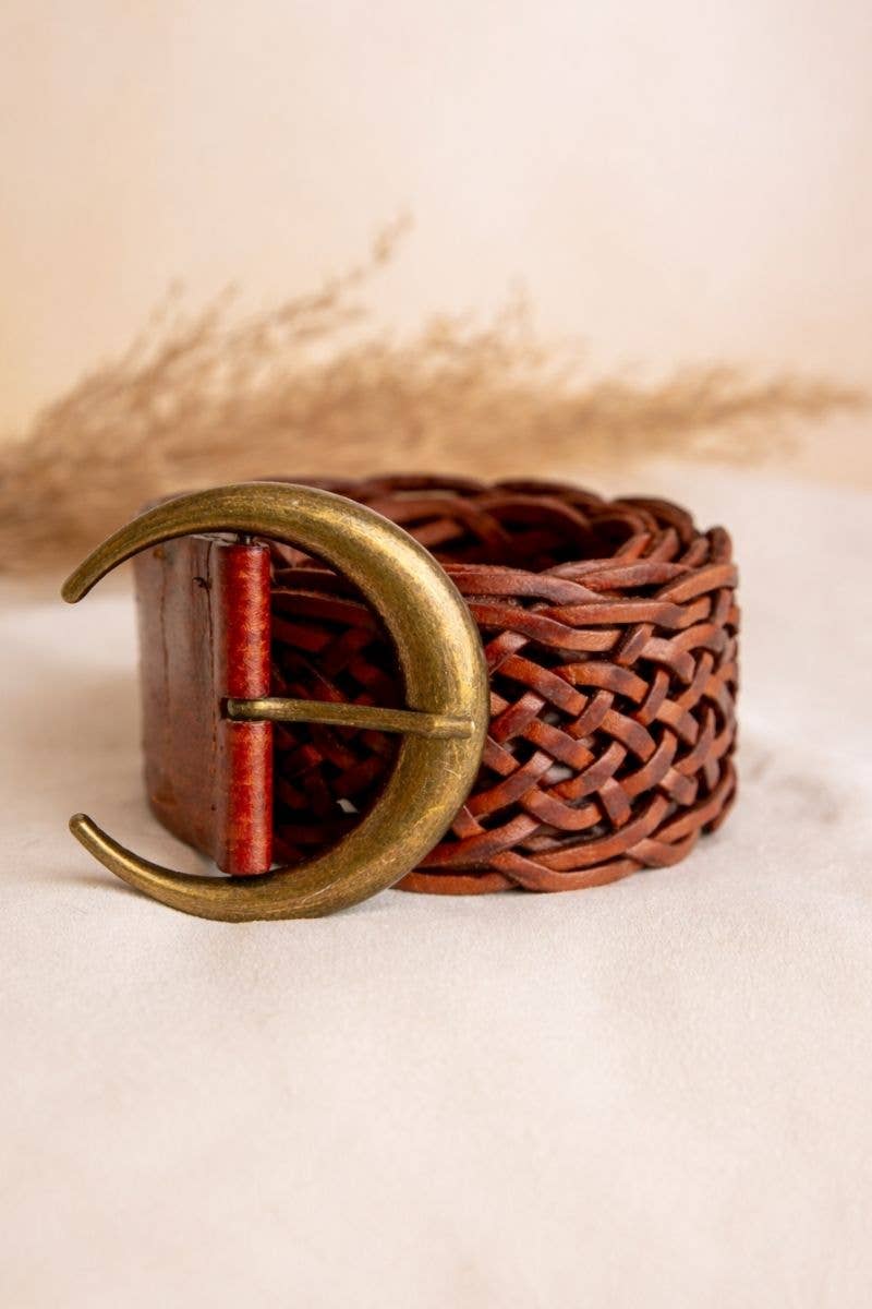 WIDE MOON BROWN LEATHER BELT