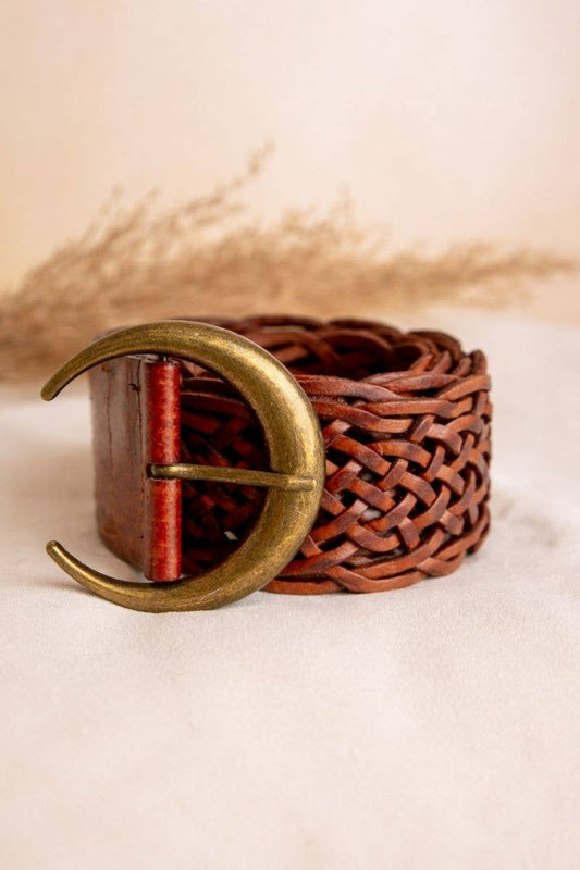 WIDE MOON BROWN LEATHER BELT