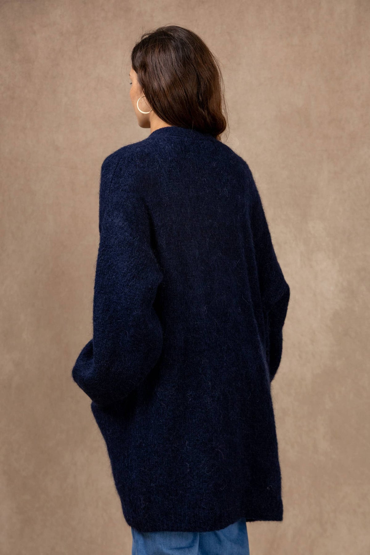 Long cardigan with long sleeves in mohair and wool: Noir / Taille unique