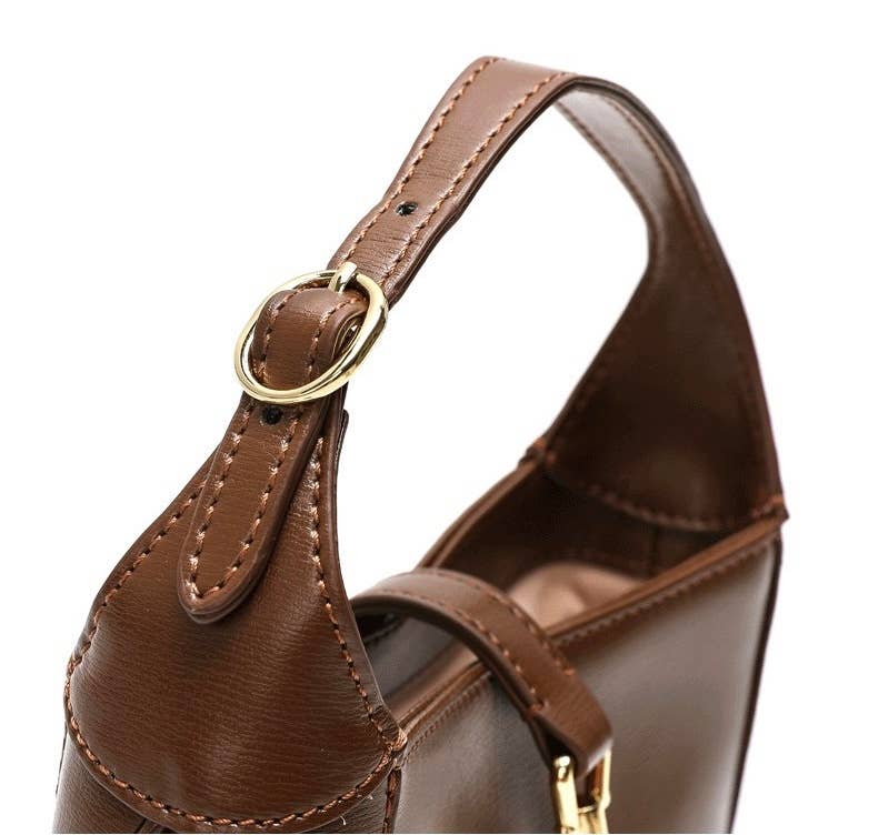 Genuine Leather Saddle Hand Shoulder Bag: Brown / Large