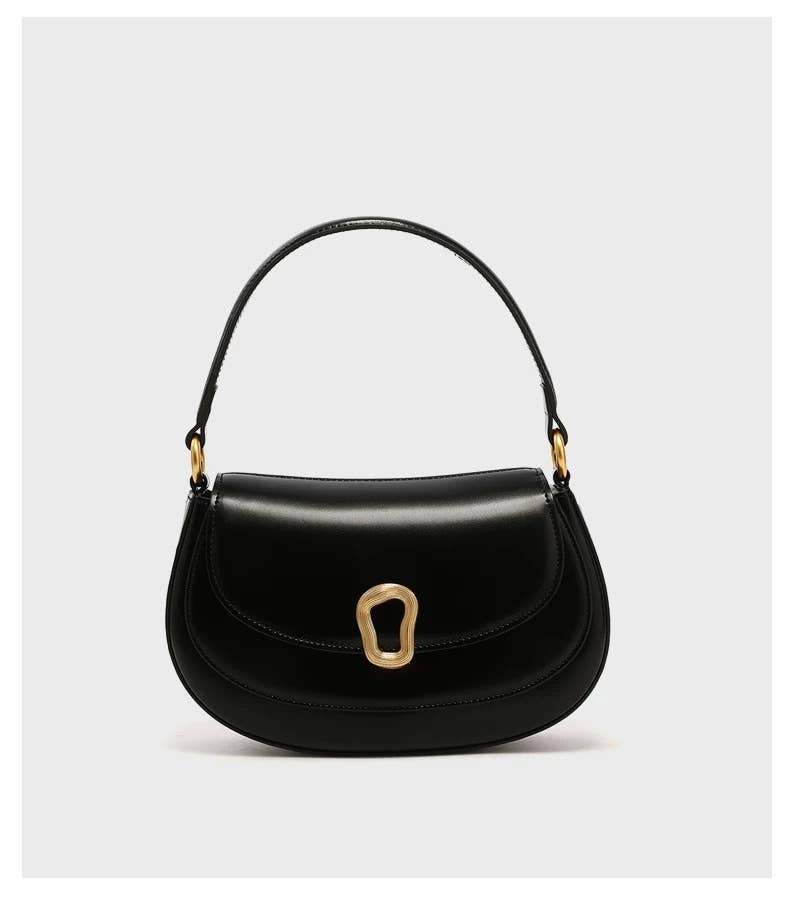Genuine Leather Saddle Shoulder Crossbody Bag: Black