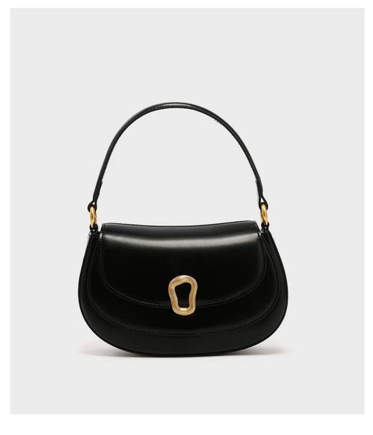 Genuine Leather Saddle Shoulder Crossbody Bag: Black