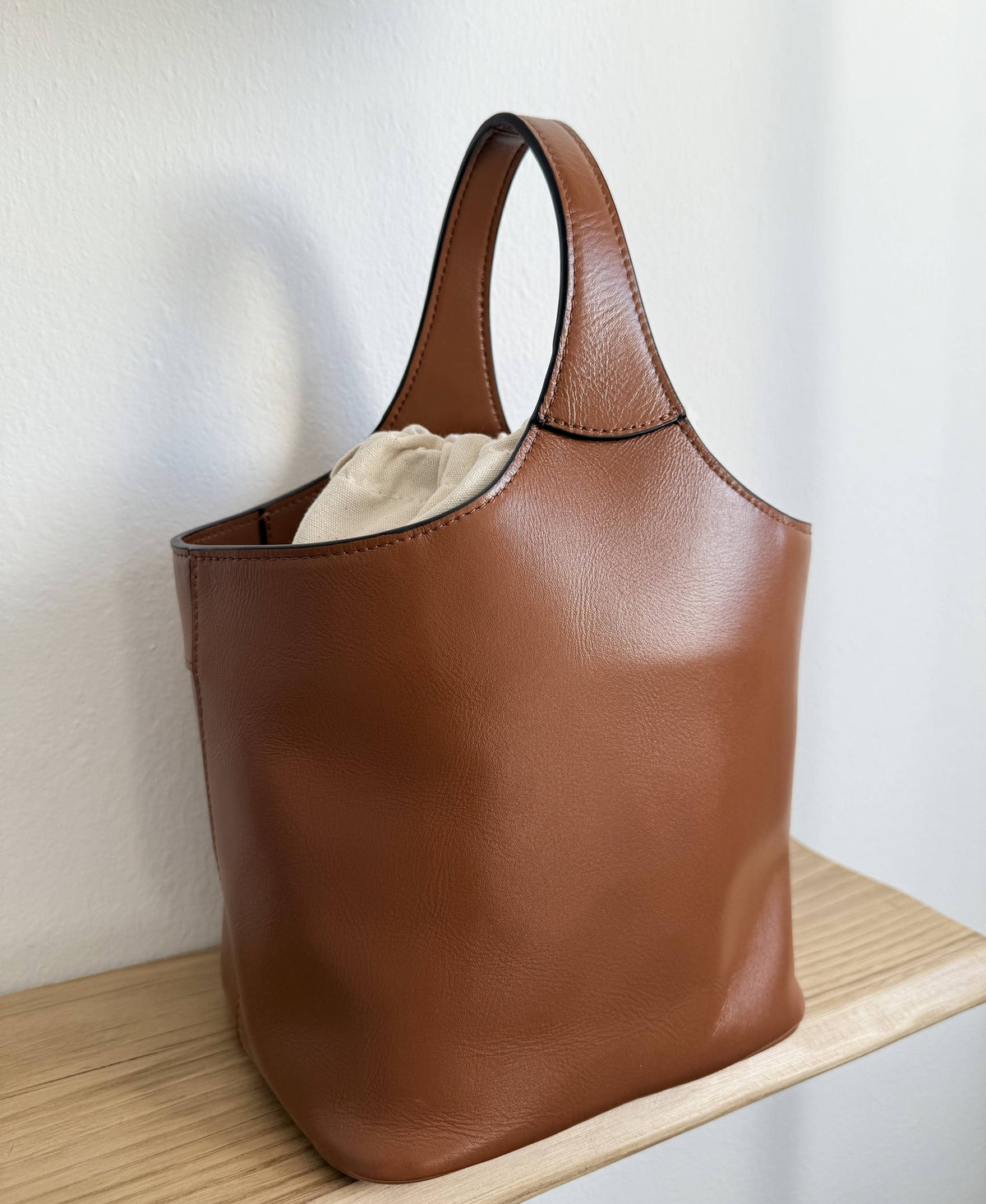 Elle - Minimalism Style Genuine Leather Bucket Shape Bag: Brown