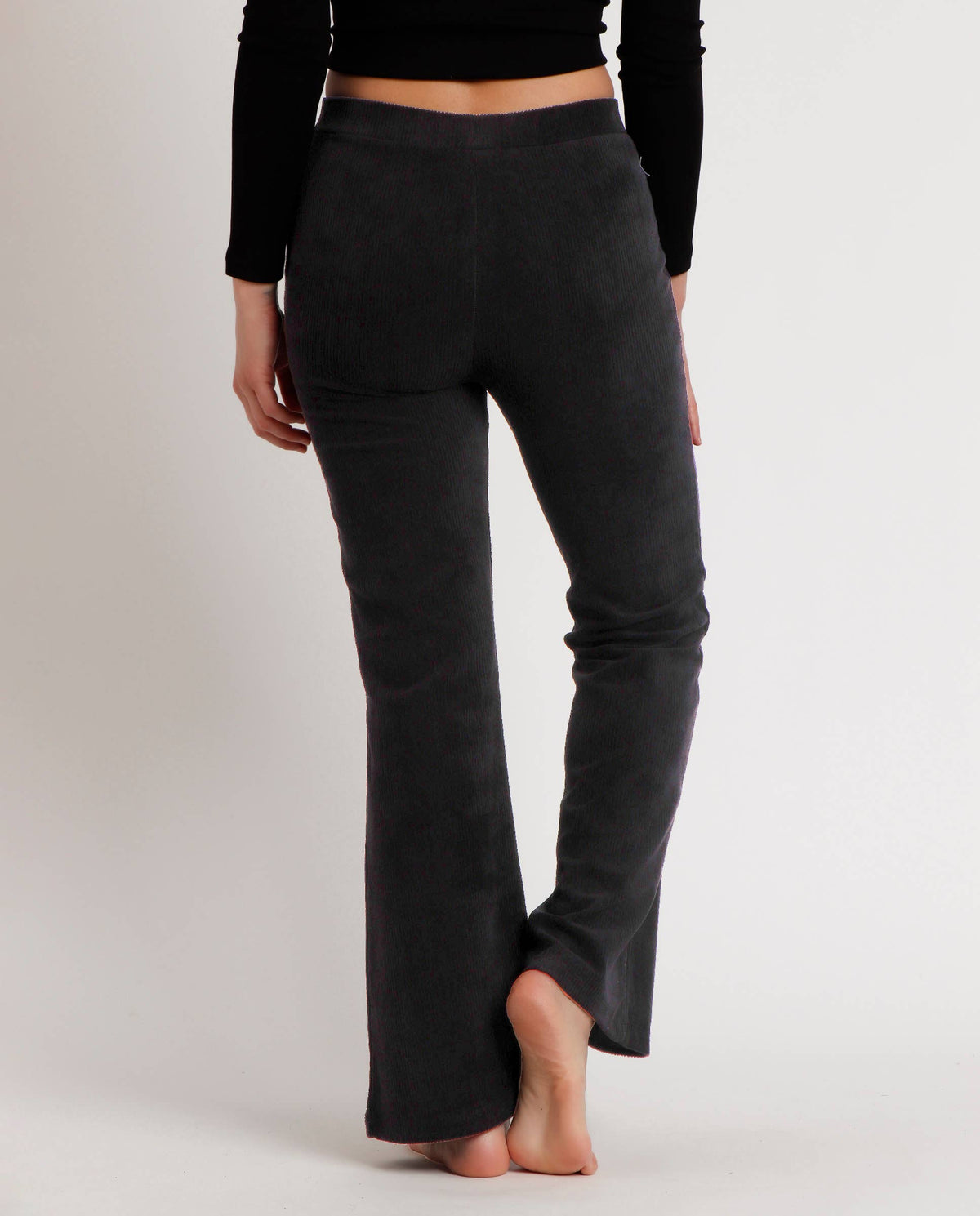 CORDUROY STRETCH FLARE TROUSERS: BLACK / M