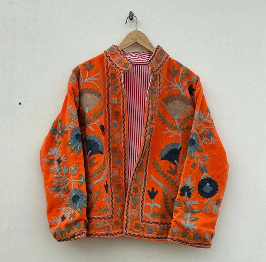 Velvet Suzani Jacket - Orange