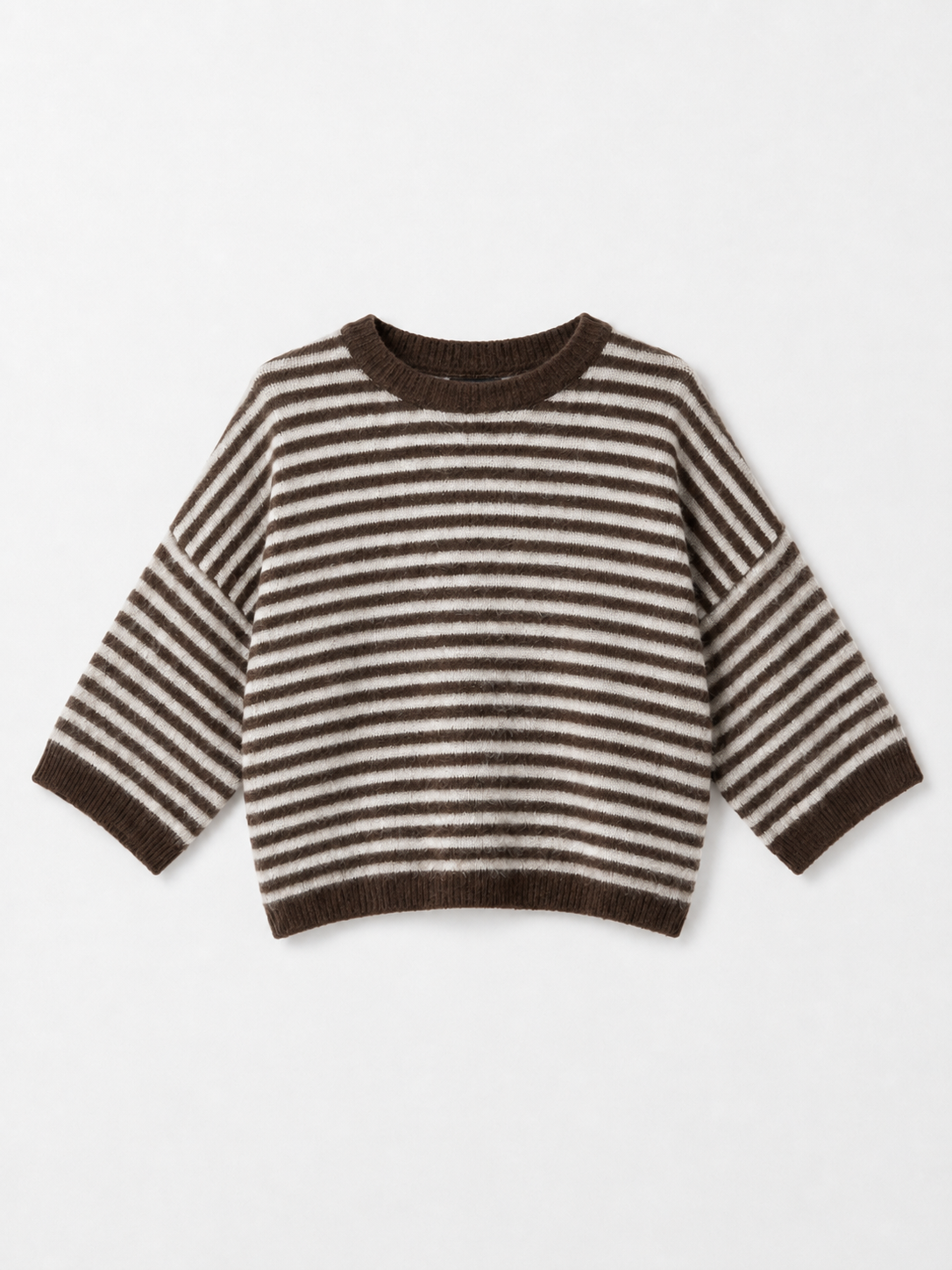 Striped oversized pullover with a fluffy look: Kaffee / Beige / Einheitsgröße