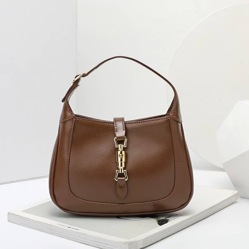 Genuine Leather Saddle Hand Shoulder Bag: Brown / Large