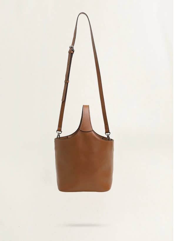 Elle - Minimalism Style Genuine Leather Bucket Shape Bag: Brown