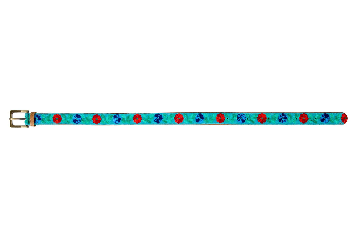 Skagit - Embroidered Belt Size 100 Light Blue Background: MULTICOLOUR / LEATHER, COTTON