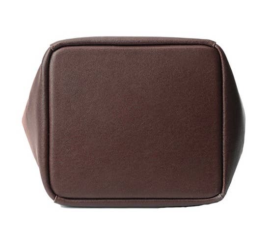 Genuine Leather Minimalism Bucket Shape Shoulder Tote Bag: Coffee