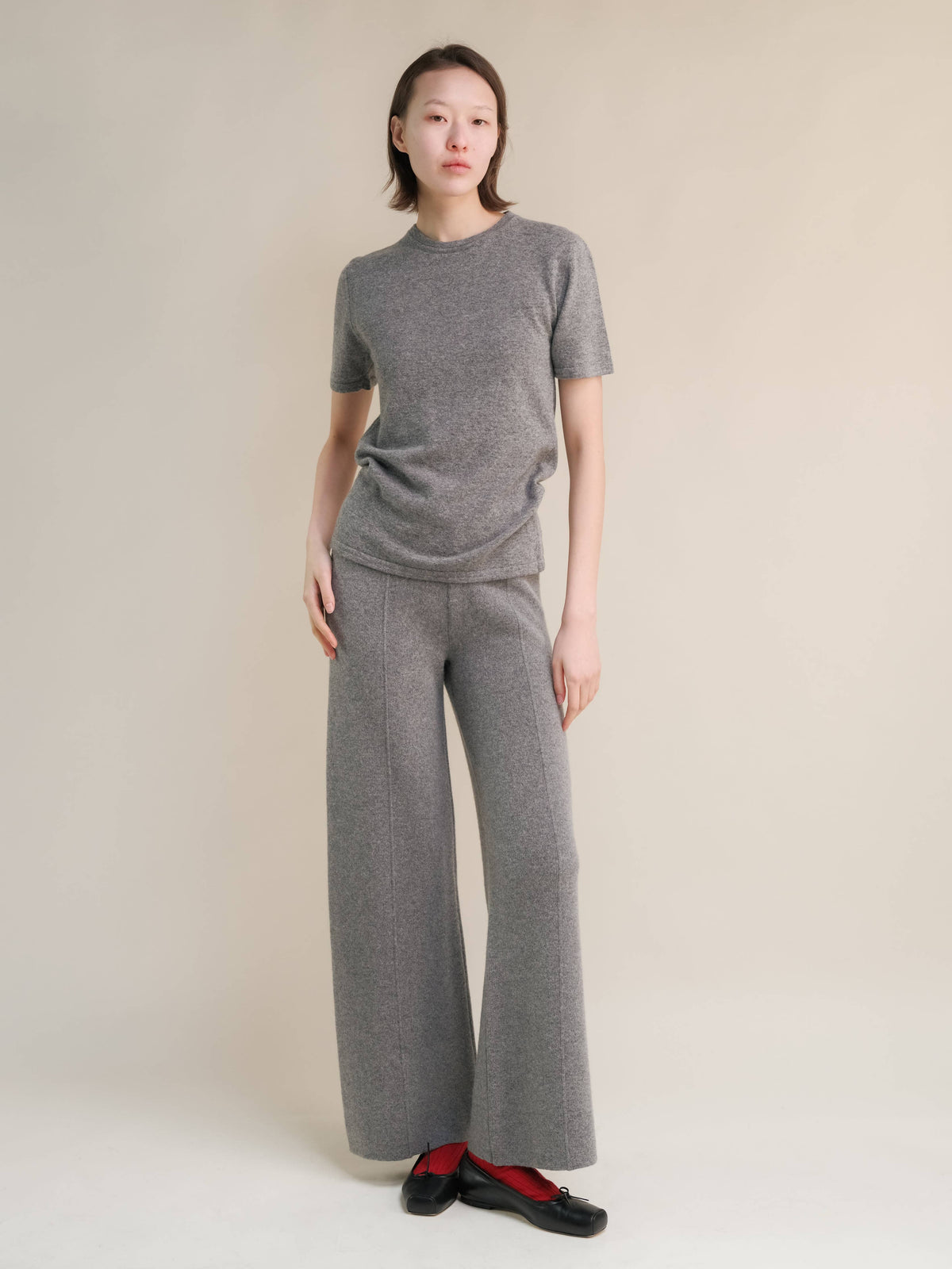 Cashmere Mix Wide-Leg Trousers: Steel Grey / L