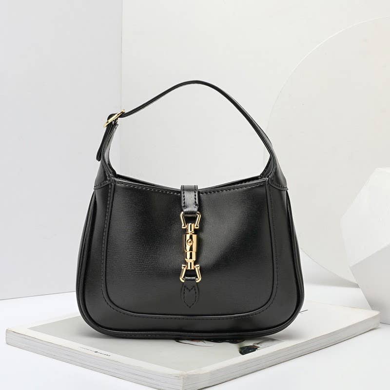 Genuine Leather Saddle Hand Shoulder Bag: Black / Large