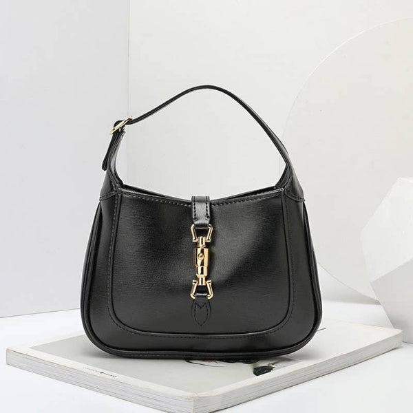 Genuine Leather Saddle Hand Shoulder Bag: Black / Large