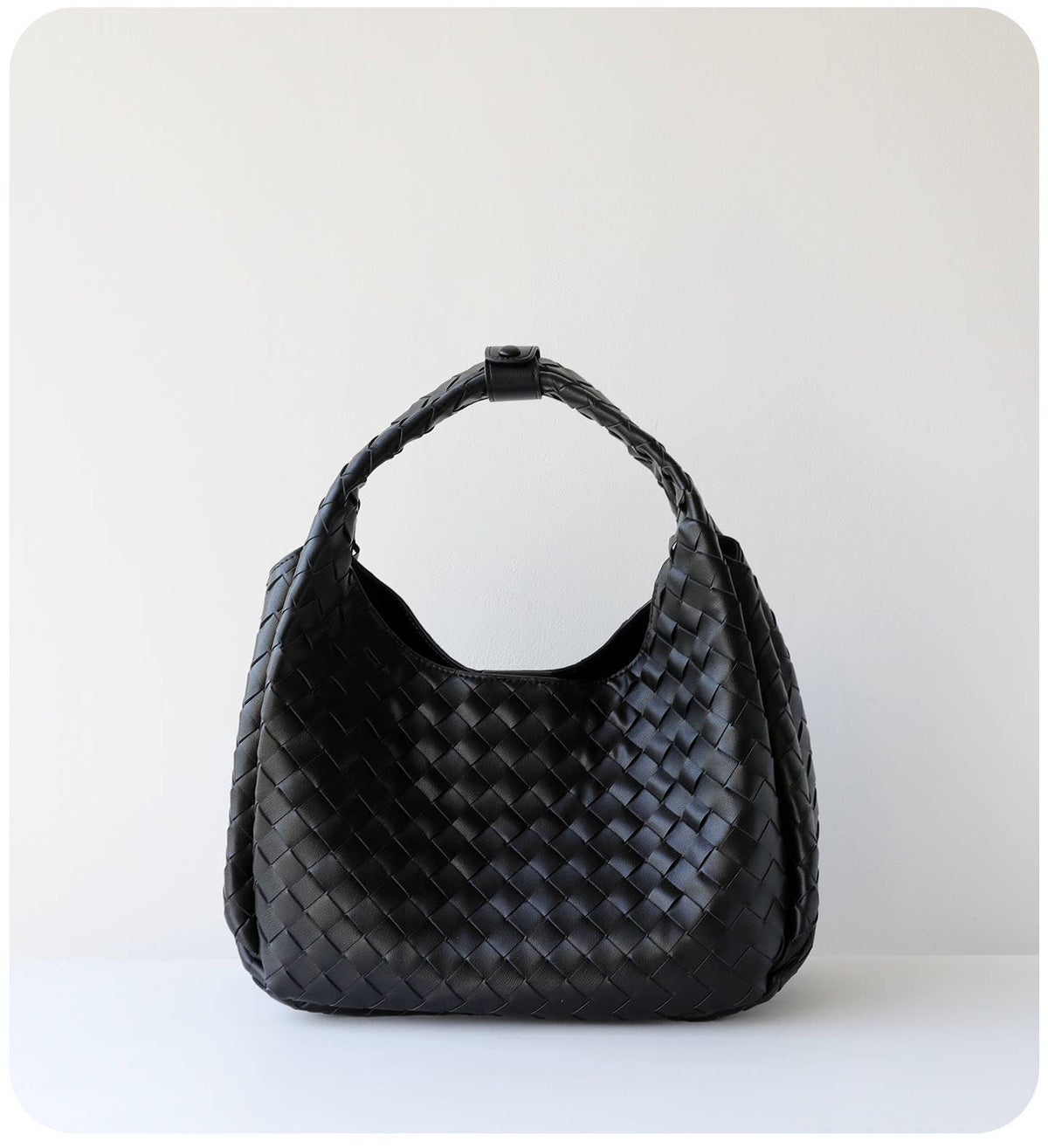 Hand-Woven Leather Bucket Shoulder Bag: Coffee