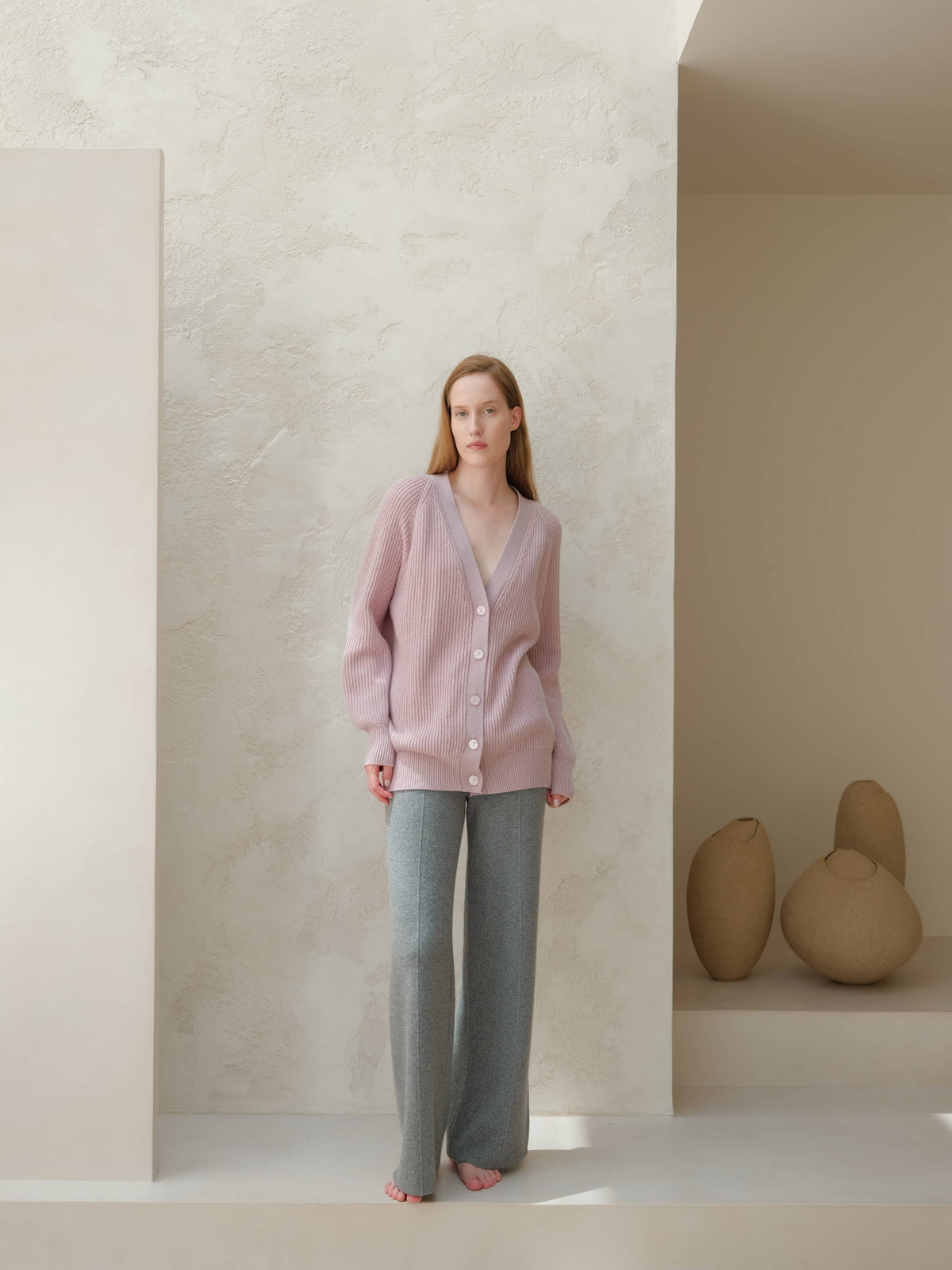 Cashmere Mix Wide-Leg Trousers: Steel Grey / L