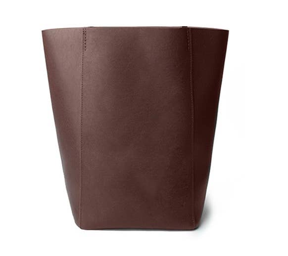 Genuine Leather Minimalism Bucket Shape Shoulder Tote Bag: Black