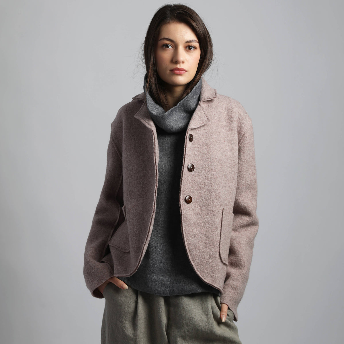 QUINN Blazer in lana cotta: Sand Melange / M