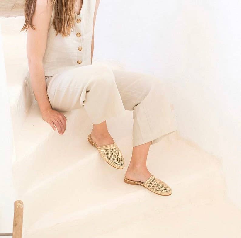 Raffia Sandals Handmade in Morocco, Raffia Shoes Boho Sandal: 6 US