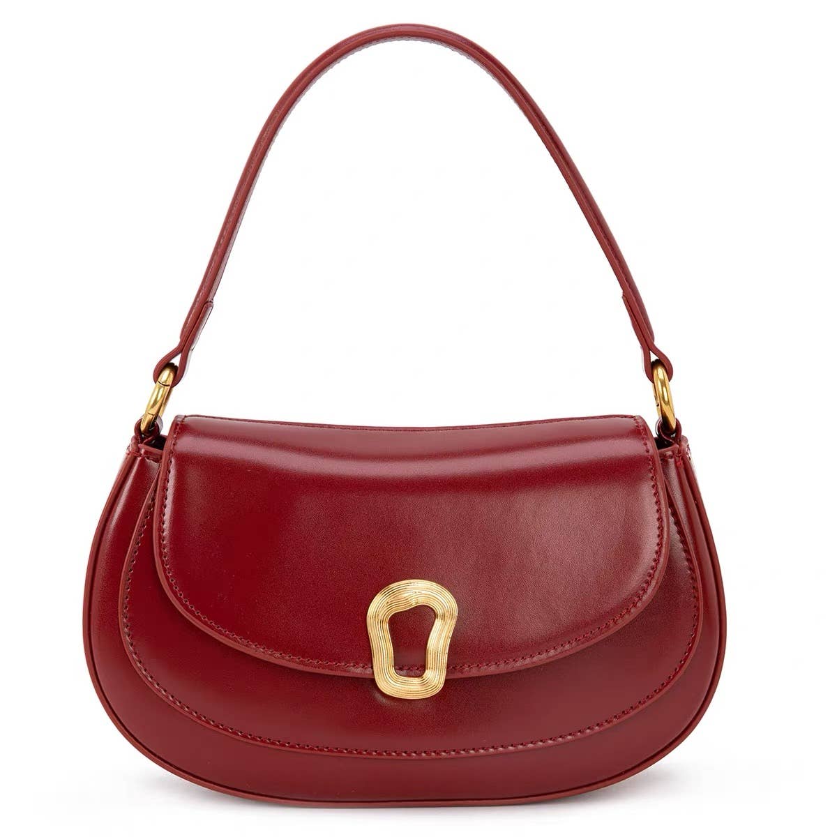 Genuine Leather Saddle Shoulder Crossbody Bag: Bordeaux