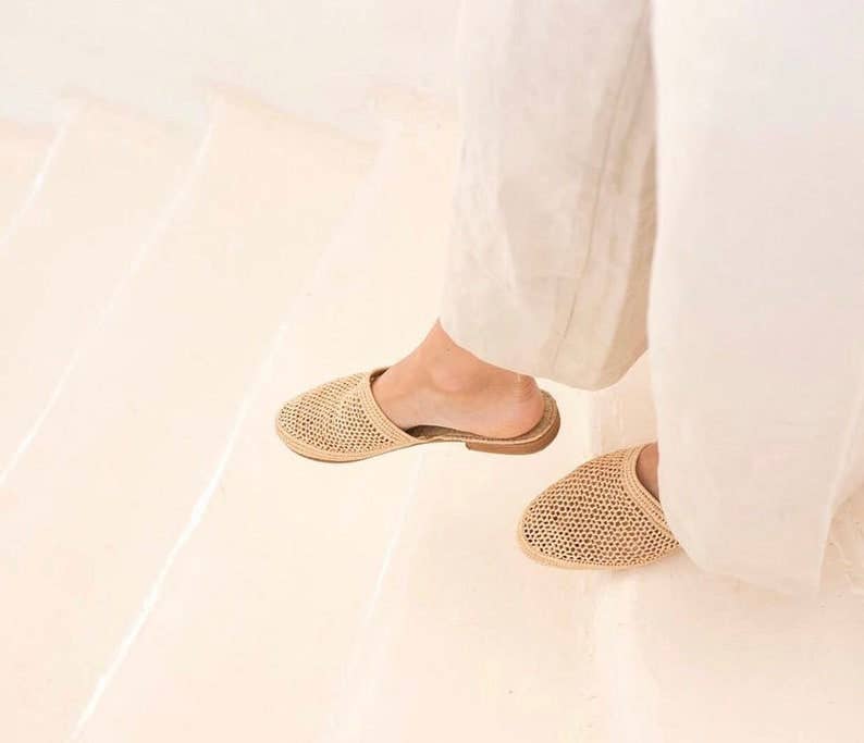 Raffia Sandals Handmade in Morocco, Raffia Shoes Boho Sandal: 6 US