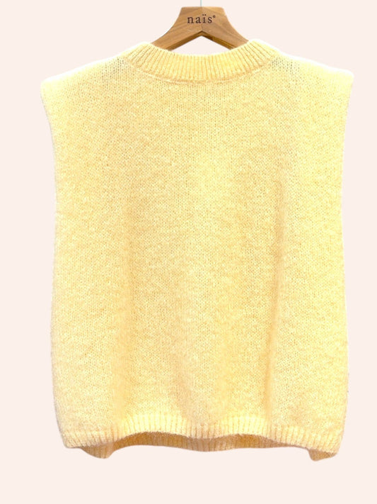MOHAIR AND WOOL SLEEVELESS CREW NECK SWEATER: Jaune vanille / One size