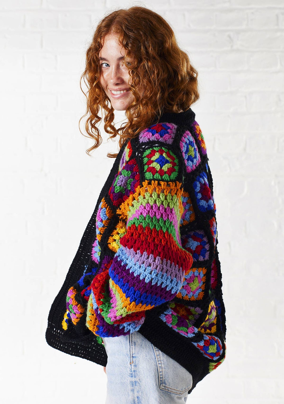 Crochet Rainbow Cardigan: Black(BK)