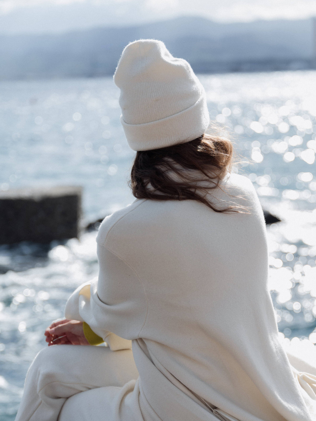 Cashmere Mix Coat: Natural White / L