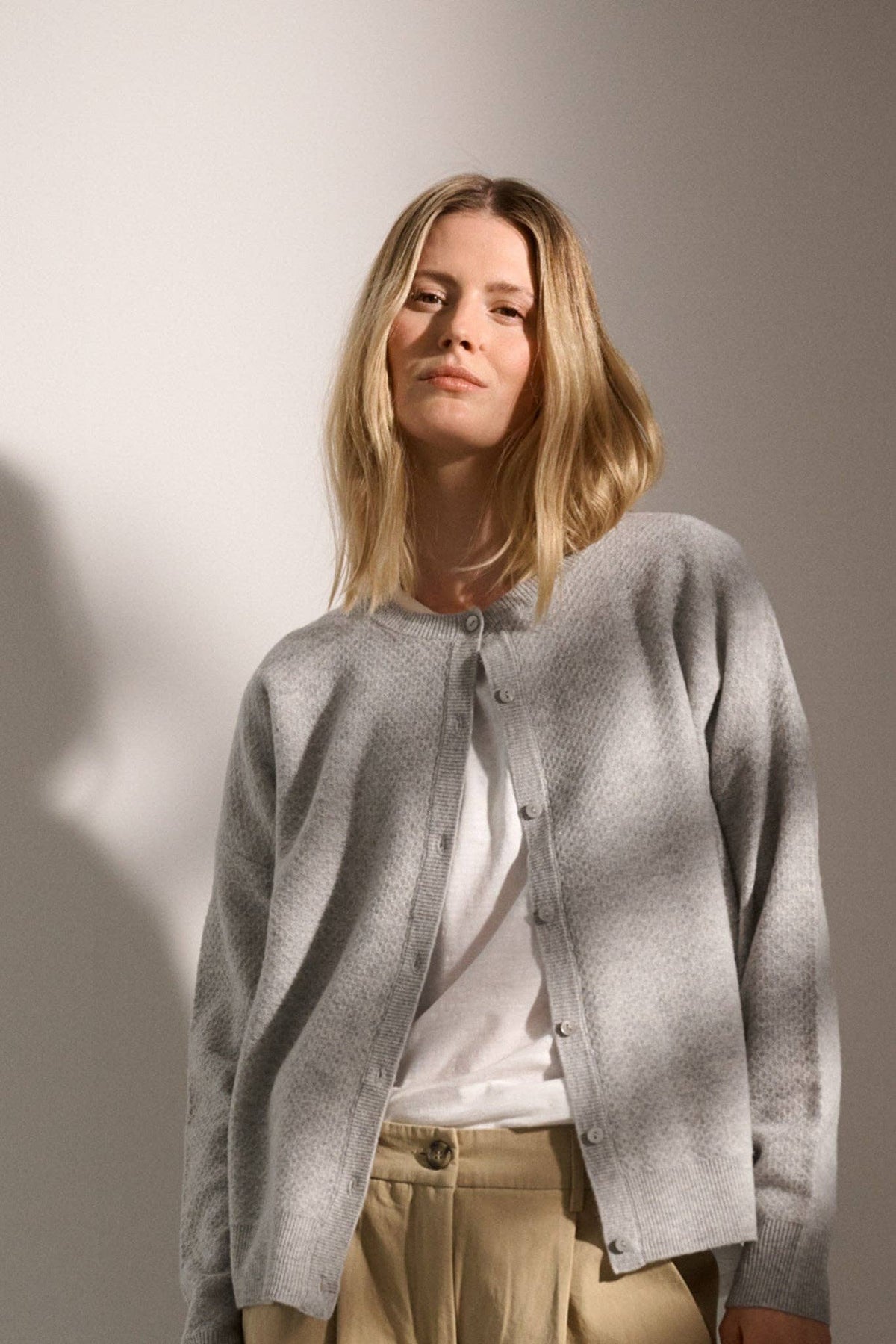 Dolly cardigan merino - light grey melange: Light grey melange / M