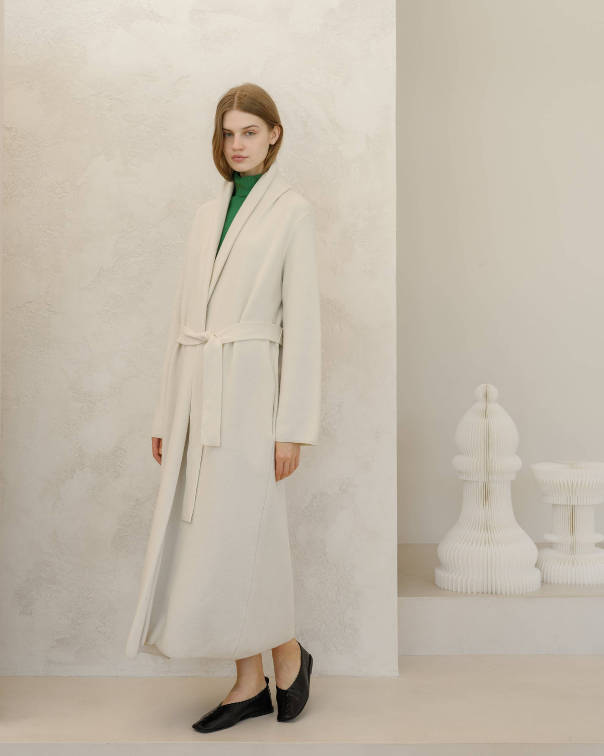 Cashmere Mix Coat: Natural White / L